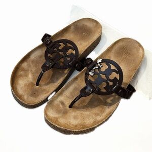Tory Burch Miller Cloud Sandals Plum Patent/Natural, size 8
